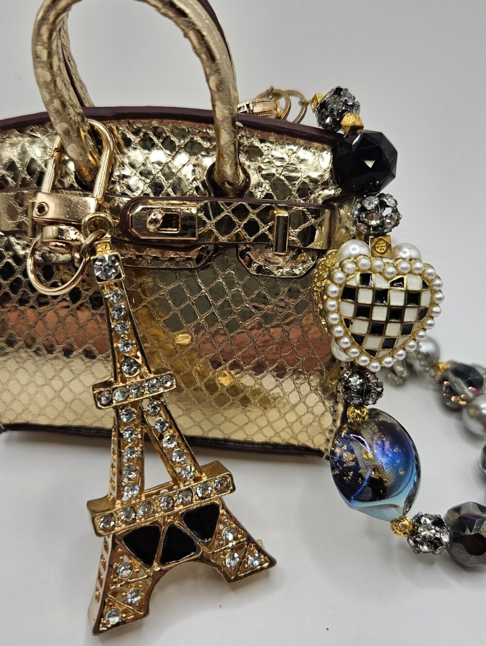 Gold Metallic Minibag Charm Keychain Bag Accessory